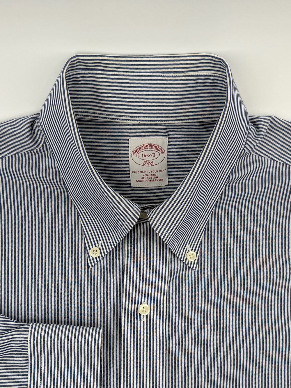 Brooks Brothers Navy and White Narrow Stripe Button-Down Shirt
